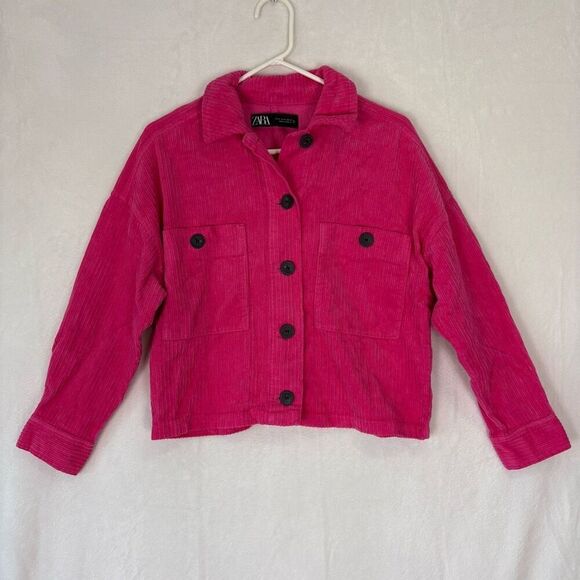 Zara Hot Pink Corduroy Cropped Button Front Jacket Size XS - Picture 1 of 16